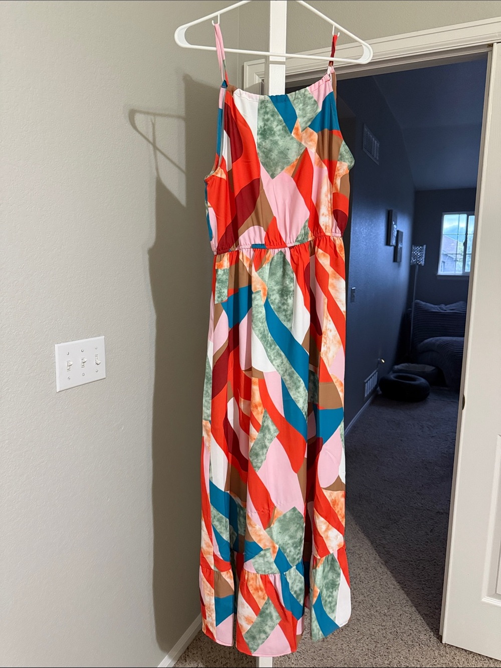 Abstract Print Spaghetti-Strap Maxi Dress in Multicolor